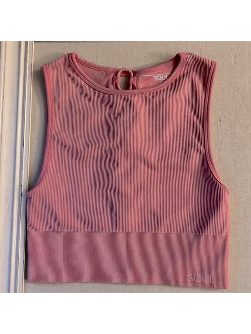 SOUL cycle rose colored sleeveless ribbed workout top w lace up back S
